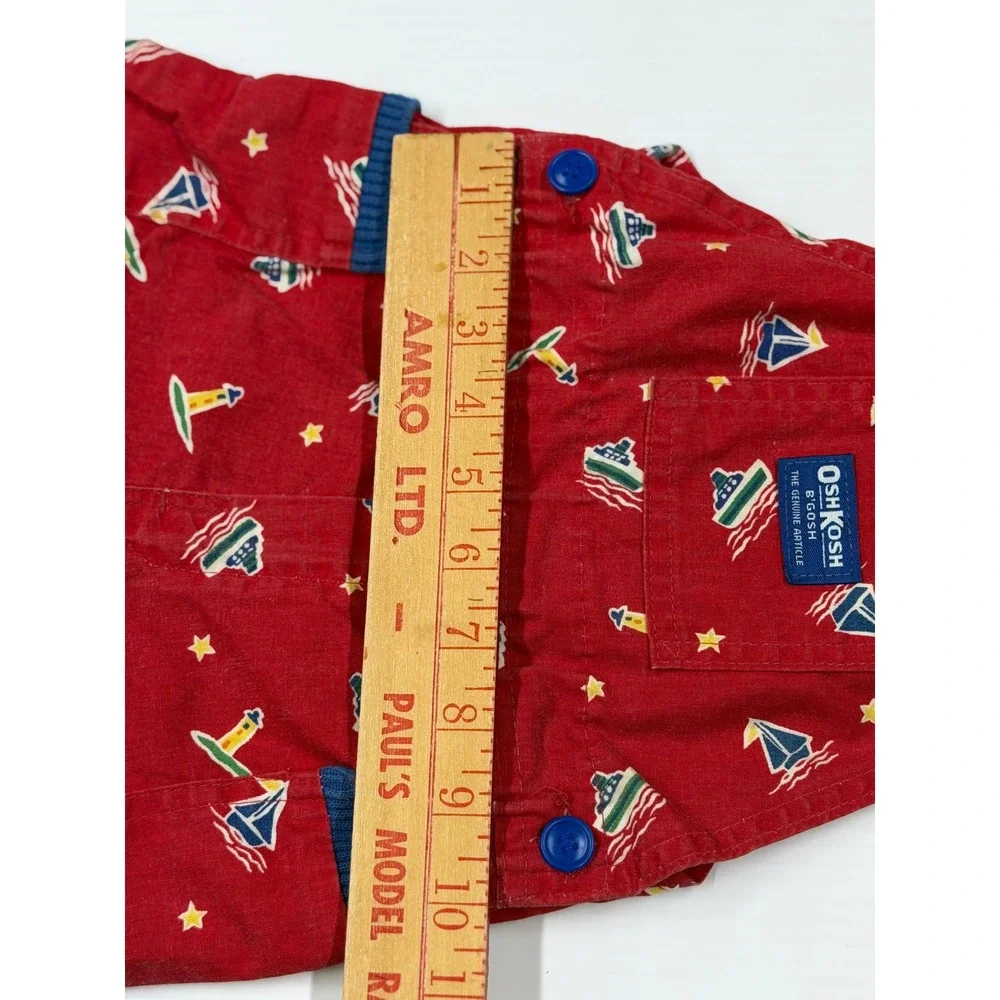 VTG OshKosh B'Gosh Overalls Red Nautical Sailboat Lighthouse USA 3T Boys